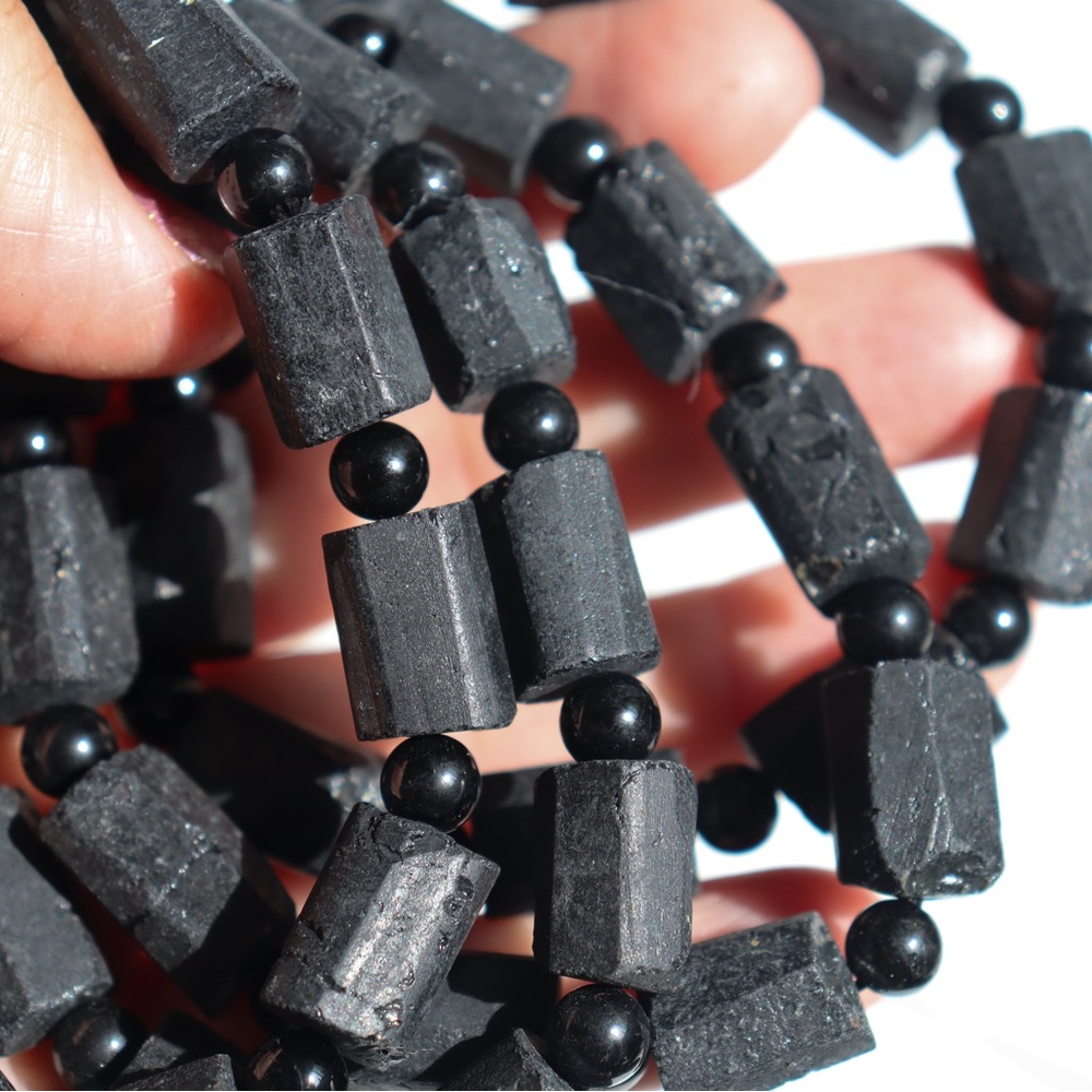 Black Tourmaline Crystal Stretch Bracelet 9mm